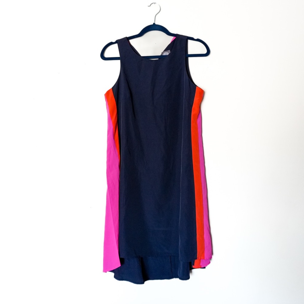 Vince Camuto Color Block Panel Navy Pink Orange Trapeze Dress
